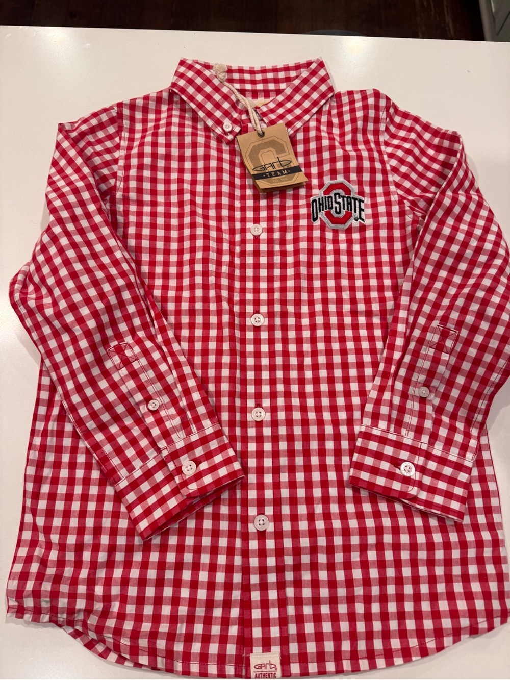 Ohio State Red Gingham Button-Down Shirt for Kids